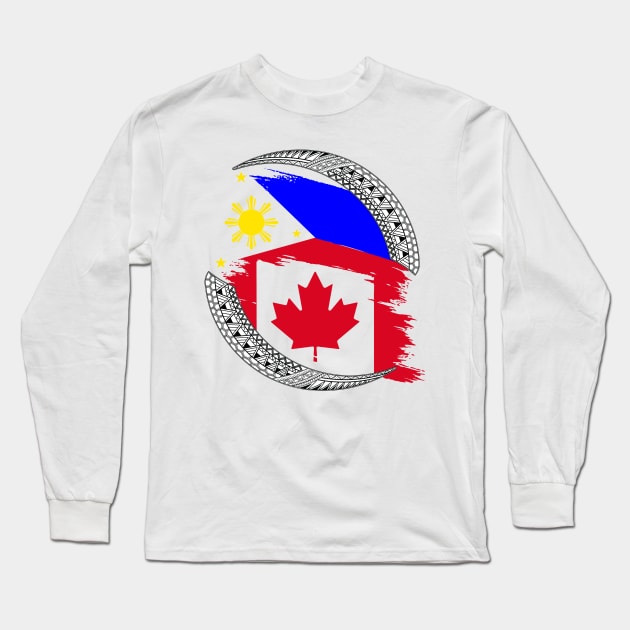 Tribal line Art / Philippines and Canada Flag Long Sleeve T-Shirt by Pirma Pinas